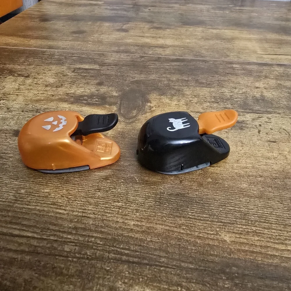 2 Halloween Themed Paper Cutters, Pumpkin And Cat